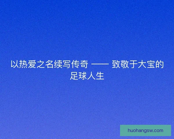 以热爱之名续写传奇 —— 致敬于大宝的足球人生